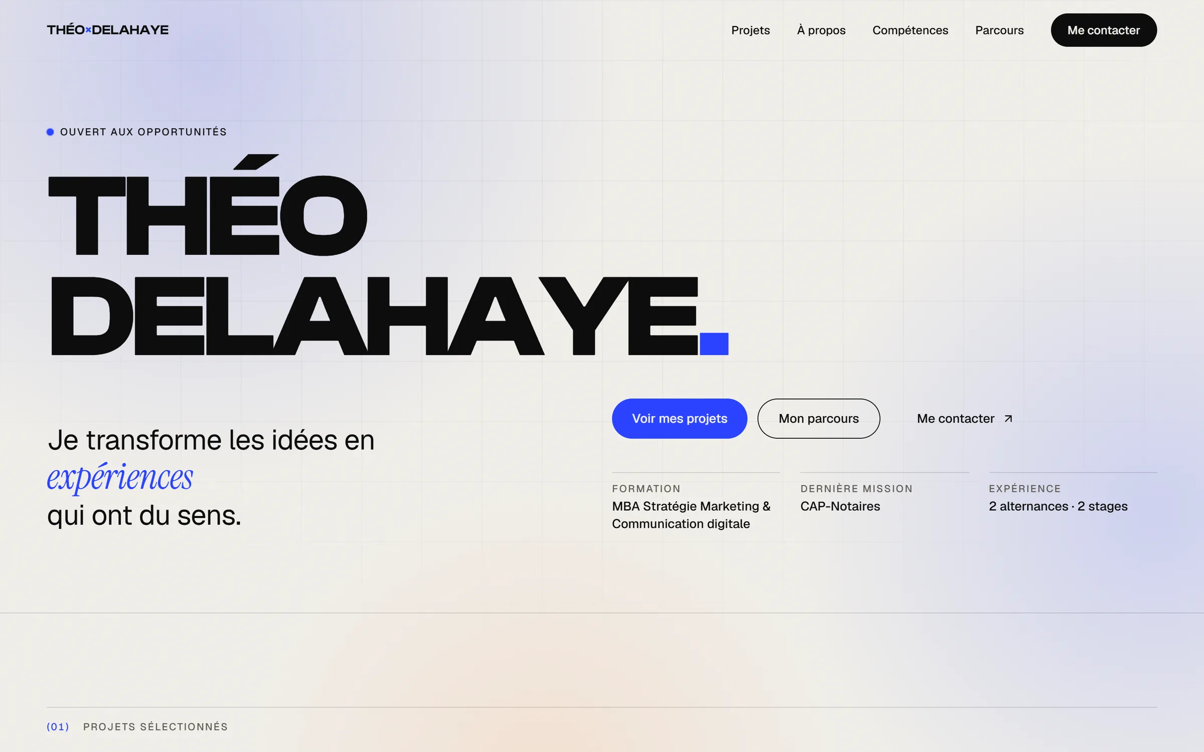 Page d’accueil du portfolio