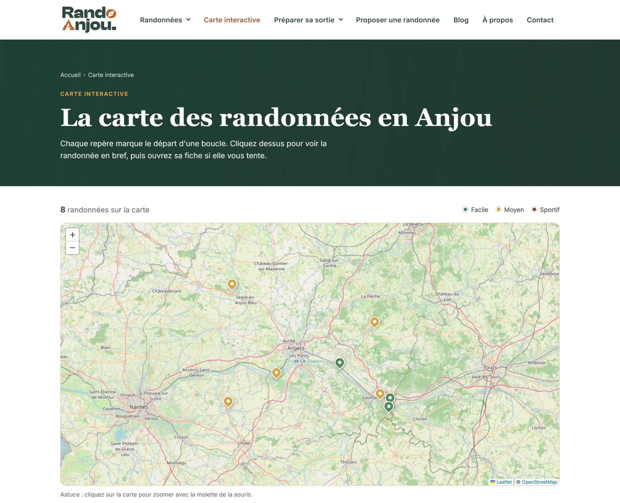 Carte interactive des randonnées en Anjou